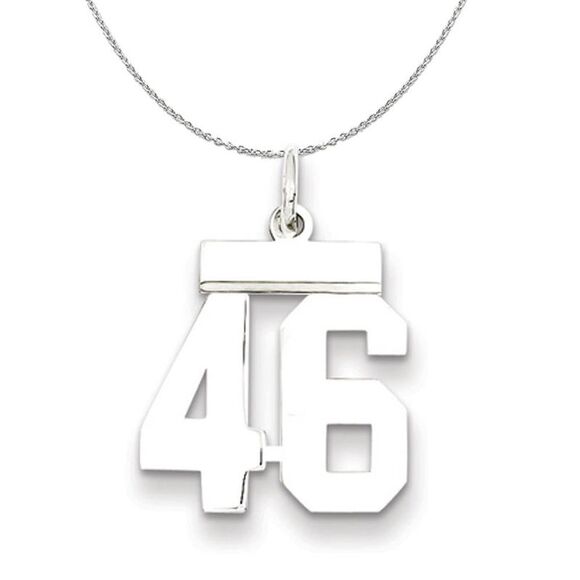 Silver, Athletic Collection Medium Polished Number 46 Necklace - 24 In - Picture 1 of 8